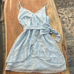 Light Blue Polka Dot Wrap Dress